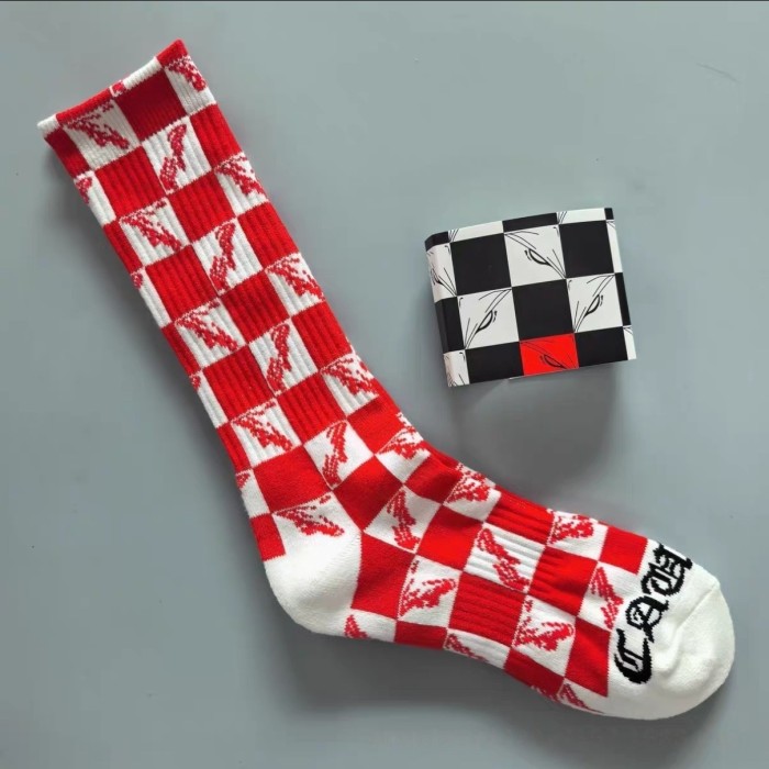 Color Contrast Sanskrit 99 Eyes Checkerboard Crew Socks 3 colors 29348115