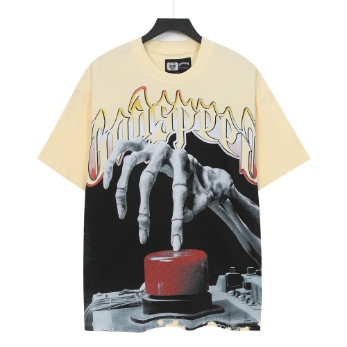 Streetwear Front Skeleton Hand Press Button Graffiti Gradient Letter Print Back Large Stacked Patriotic Slogan T-Shirt 3 colors 29348099