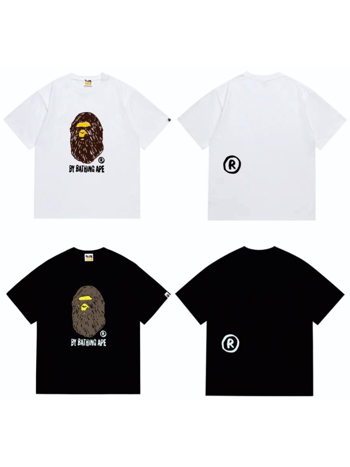 Thick Brush Stroke Graffiti Long Hair Ape Head Print Tee 2 colors 29347622