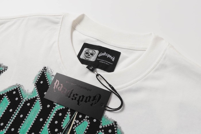 Retro Liberty Hip Hop Streetwear Front Liberty Statue Speaker Sunset Rhinestone Gothic Letter Print T-Shirt 2 colors 29347771