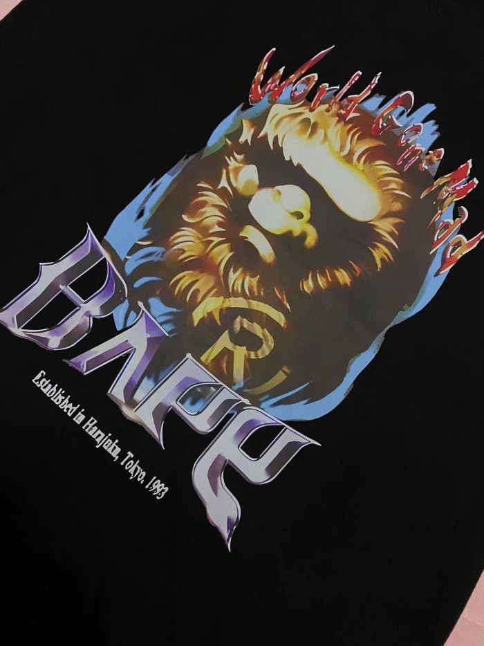 Mad World Rock Ape Blue Flame Metallic Letter Print Tee 2 colors 29347628