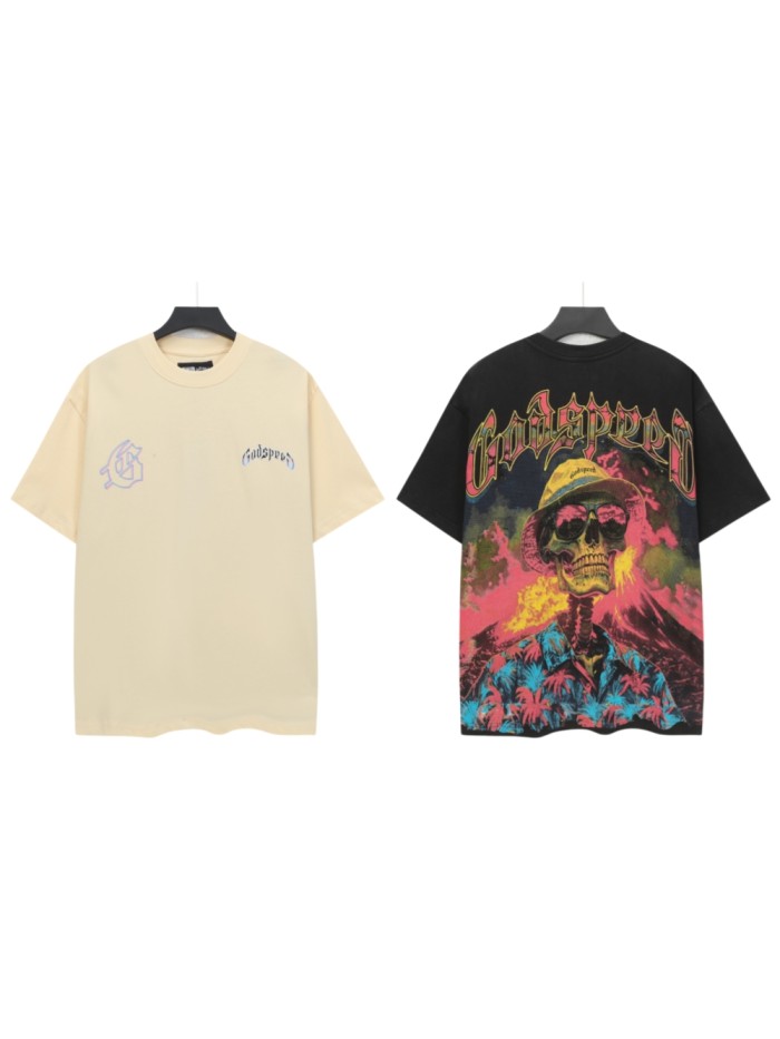 West Coast Chicano Beach Fashion Front Chest Gradient Monogram Back Large Gothic Skeleton Palm Shirt Volcano Smoke Graphic T-Shirt 2 colors 29349532