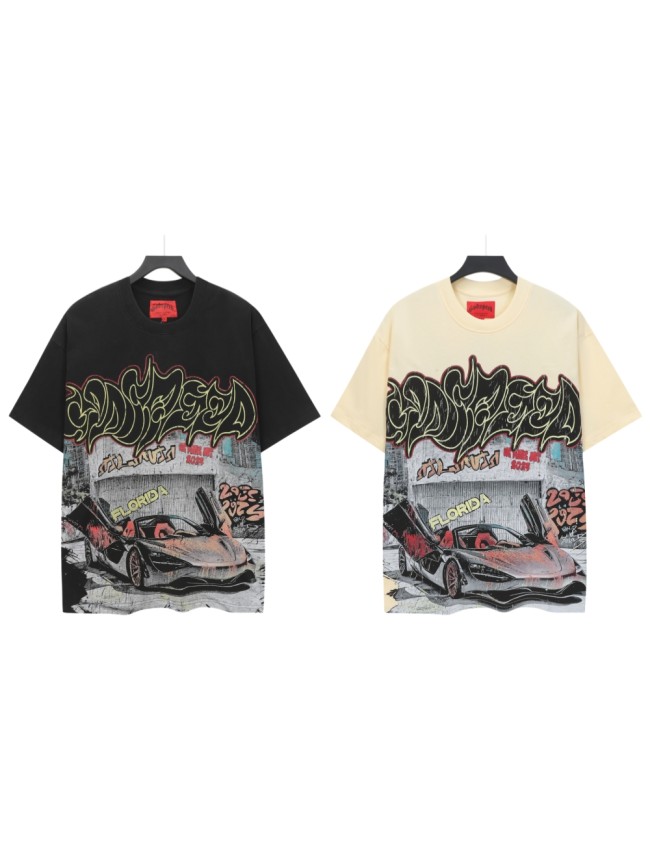 Hip Hop Streetwear Front Lime Outline Graffiti Script Classic Sports Car City Wall Graffiti Distressed Graphic T-Shirt 2 colors 29349547