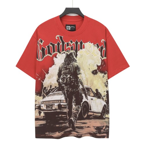 90s Grunge Motorsport Hip Hop Streetwear Front Beige Outline Gothic Script Tactical Male Silhouette Retro White Sports Car Smoke Blast T-Shirt 29349505