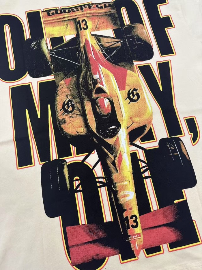 Rap Streetwear Front Gold Outline Gothic Font Helmeted Race Champion Trophy Formula Car Cracked Graphic T-Shirt 29349553