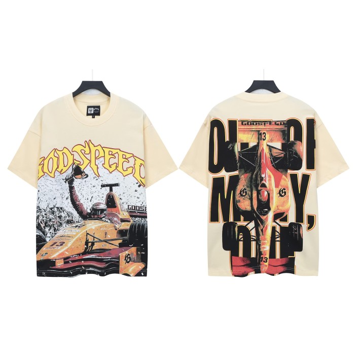 Rap Streetwear Front Gold Outline Gothic Font Helmeted Race Champion Trophy Formula Car Cracked Graphic T-Shirt 29349553