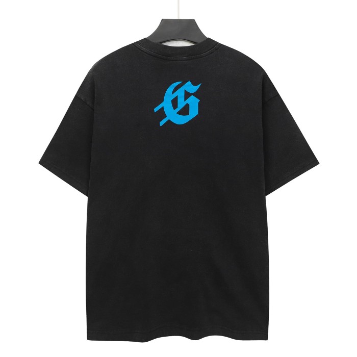 Hip Hop Streetwear Front Bright Blue Outline Gothic Font Three Cowboy Skeletons Riding Horses Desert Distressed Graphic T-Shirt 2 colors 29349548