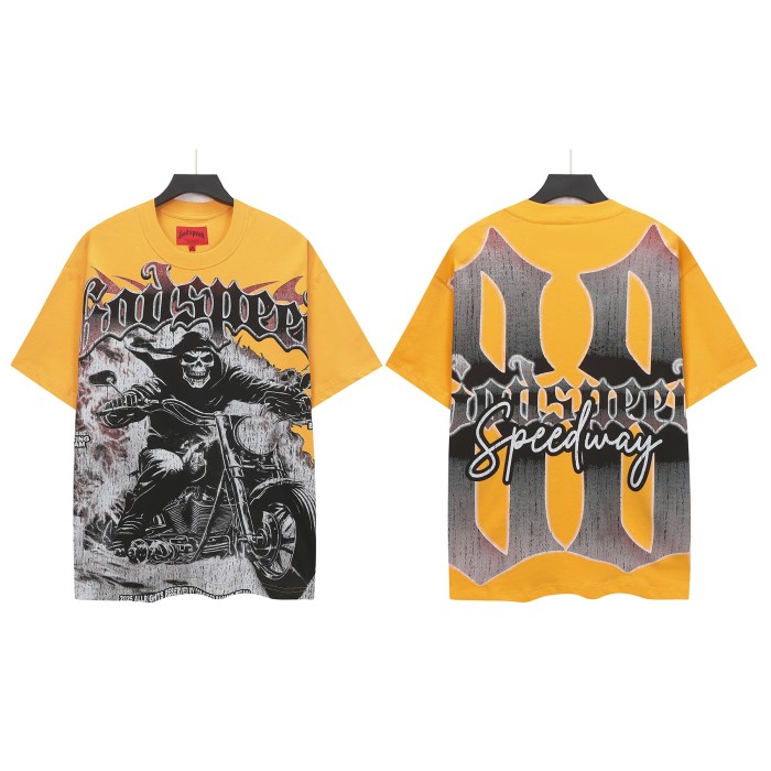 Grunge Biker Hip Hop Streetwear Front Red Outline Gothic Font Hooded Skeleton Rider Vintage Motorcycle Smoke Distressed Graphic T-Shirt 2 colors 29349512
