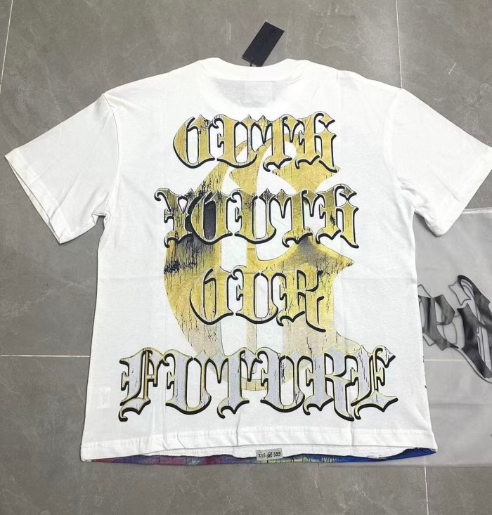Grunge Coastal Hip Hop Streetwear Front Gradient Gothic Script Skeleton Rider Red Jet Ski Palm Tree Ocean Cracked Graphic T-Shirt 2 colors 29349516