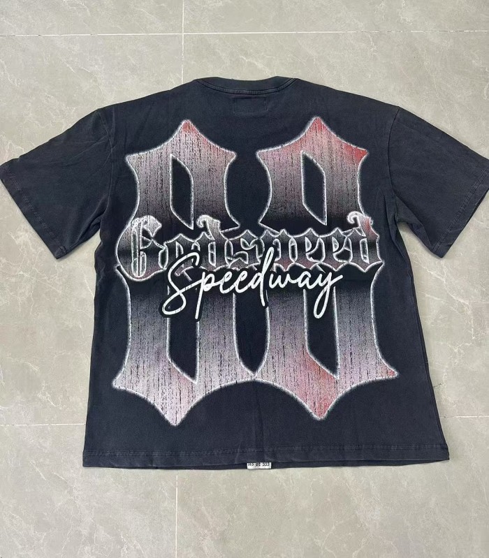 Grunge Biker Hip Hop Streetwear Front Red Outline Gothic Font Hooded Skeleton Rider Vintage Motorcycle Smoke Distressed Graphic T-Shirt 2 colors 29349512