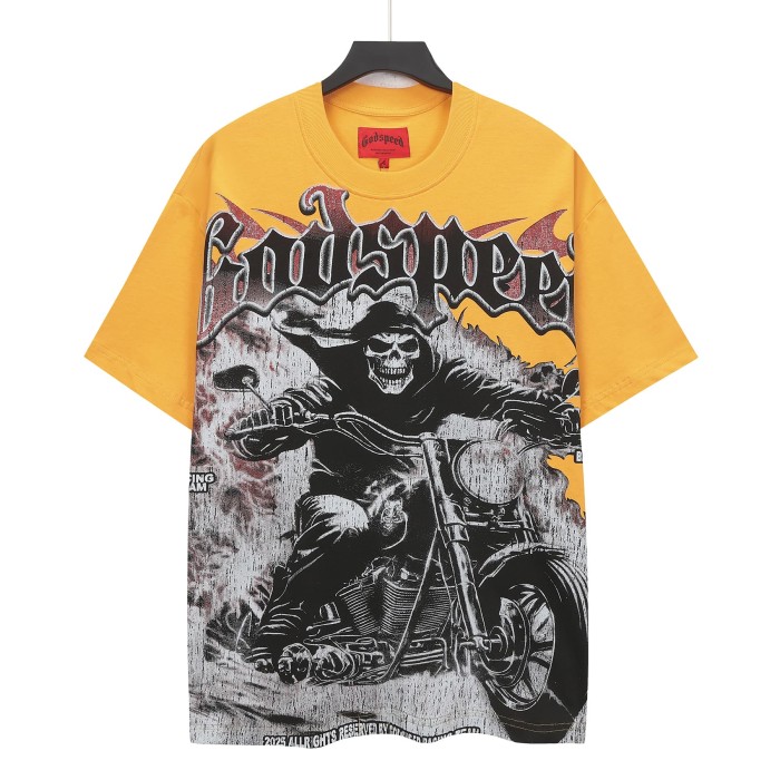 Grunge Biker Hip Hop Streetwear Front Red Outline Gothic Font Hooded Skeleton Rider Vintage Motorcycle Smoke Distressed Graphic T-Shirt 2 colors 29349512