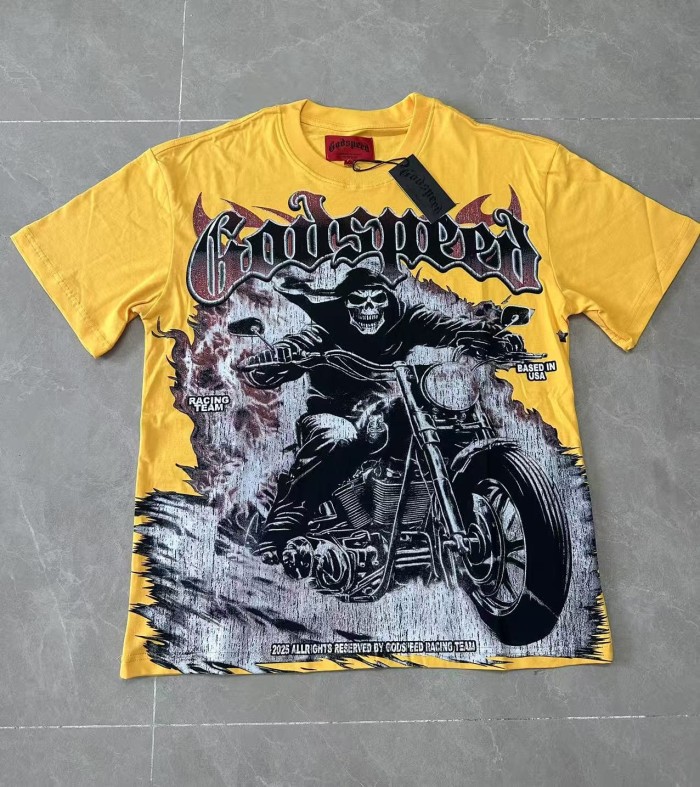 Grunge Biker Hip Hop Streetwear Front Red Outline Gothic Font Hooded Skeleton Rider Vintage Motorcycle Smoke Distressed Graphic T-Shirt 2 colors 29349512