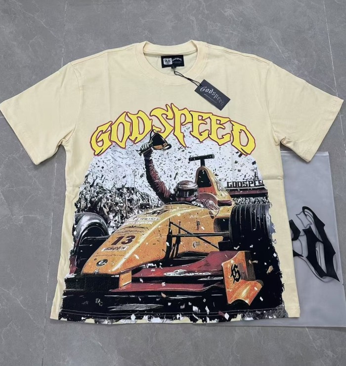 Rap Streetwear Front Gold Outline Gothic Font Helmeted Race Champion Trophy Formula Car Cracked Graphic T-Shirt 29349553