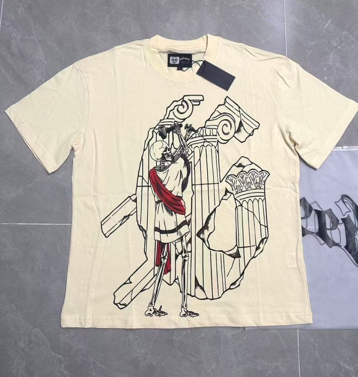 West Coast Chicano Vintage Fashion Front Skeleton Sculptor Hammer Roman Column Ruins Line Art Print T-Shirt 2 colors 29349514