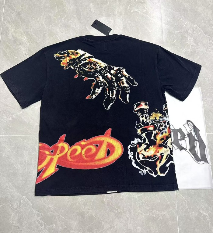 Grunge Industrial Hip Hop Streetwear Front Red Gold Gradient Outline Gothic Gear Skull Smoke Graphic T-Shirt 2 colors 29349562