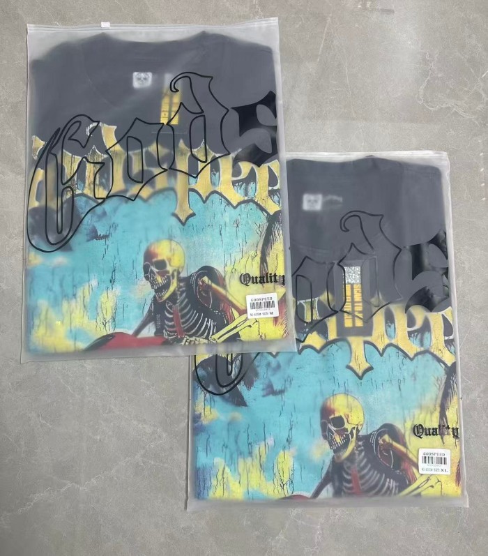 Grunge Coastal Hip Hop Streetwear Front Gradient Gothic Script Skeleton Rider Red Jet Ski Palm Tree Ocean Cracked Graphic T-Shirt 2 colors 29349516