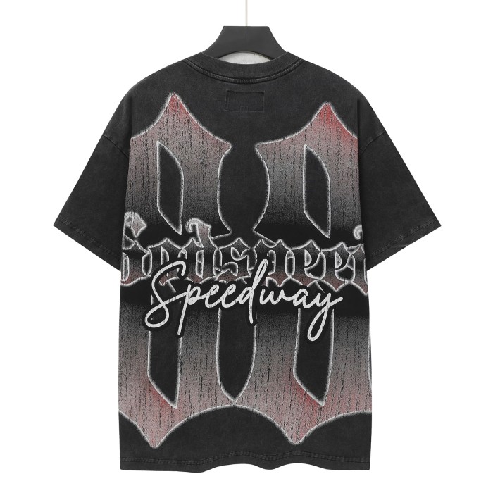 Grunge Biker Hip Hop Streetwear Front Red Outline Gothic Font Hooded Skeleton Rider Vintage Motorcycle Smoke Distressed Graphic T-Shirt 2 colors 29349512