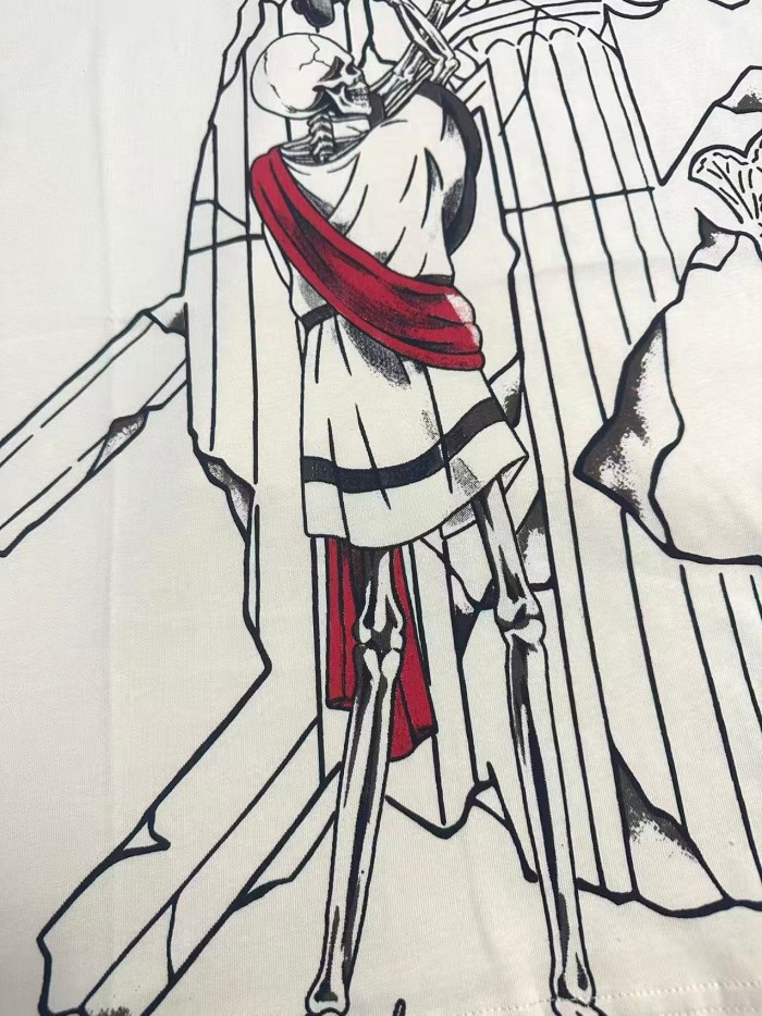 West Coast Chicano Vintage Fashion Front Skeleton Sculptor Hammer Roman Column Ruins Line Art Print T-Shirt 2 colors 29349514