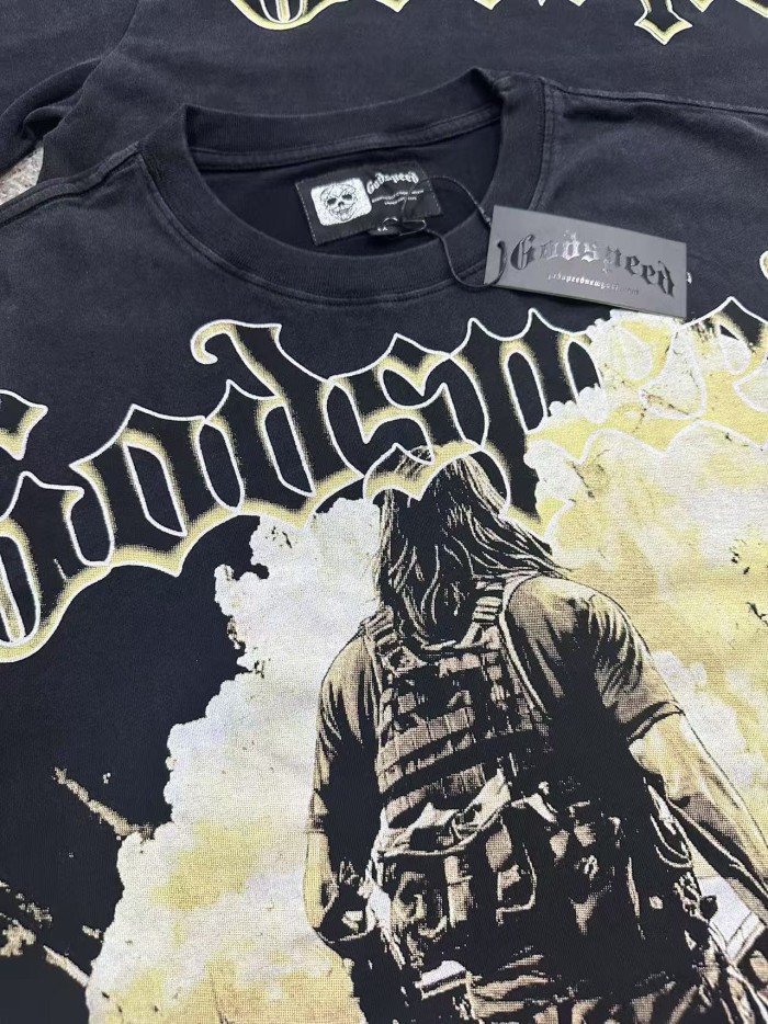 Streetwear Front Lime Yellow Outline Gothic Script Tactical Long Hair Man Vintage Sports Car Smoke Explosion T-Shirt 	 29353199