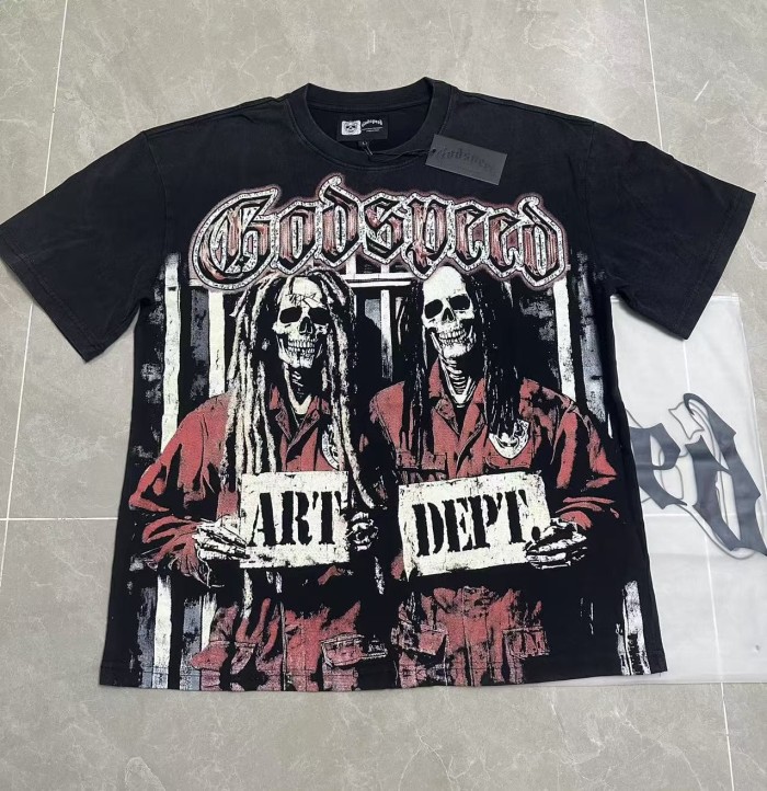 White Red Gradient Outline Gothic Script Two Dreadlock Skeletons In Prison Uniform Mugshot T-Shirt 2 colors 29353206