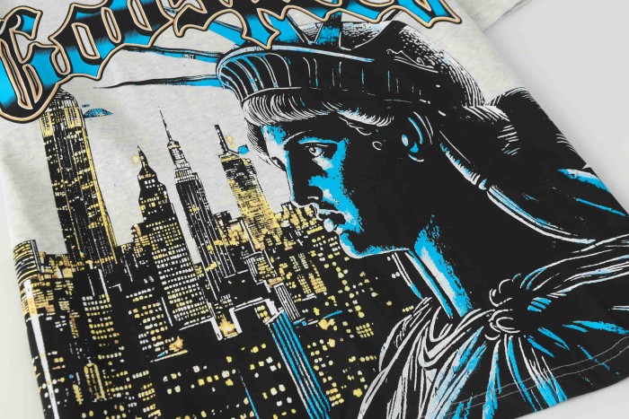 Liberty Statue Night Building Gothic Letter Print Back Full Standing Torch Statue Moon Night Graphic T-Shirt 2 colors 29353556