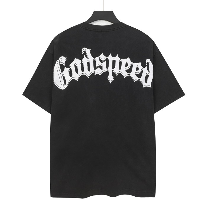 Streetwear Front White Outline Gothic Script Helmeted Skeleton Motorcycle Rider Cemetery Castle Fire Flame T-Shirt 29353200
