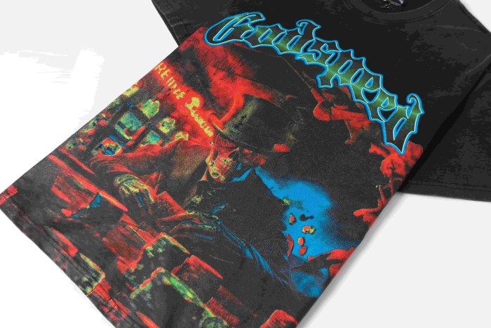 Gothic Script Top Hat Skeleton Sitting At Poker Table Neon Bar Background Distressed Graphic T-Shirt 2 colors 29353539