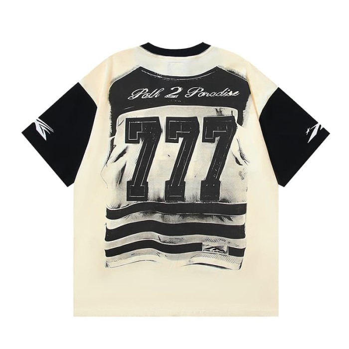 Cage Mask 777 Color Block Raglan Sleeve Print Tee 29353444