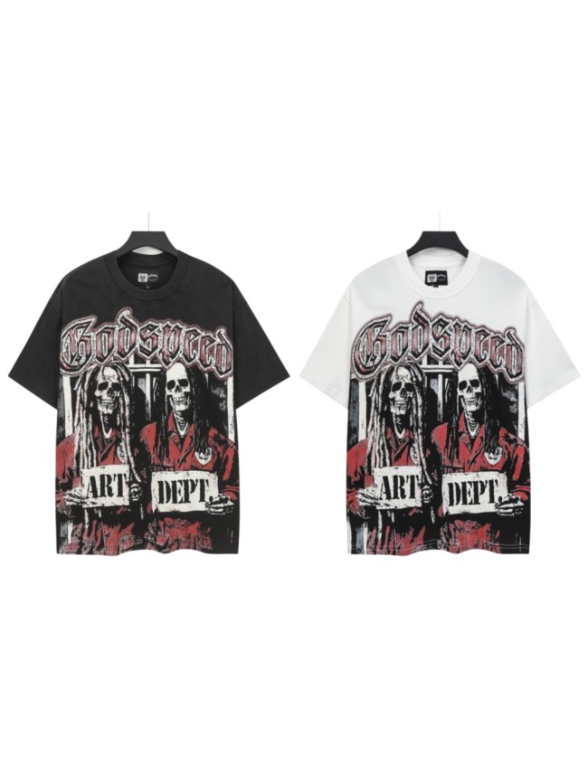 White Red Gradient Outline Gothic Script Two Dreadlock Skeletons In Prison Uniform Mugshot T-Shirt 2 colors 29353206