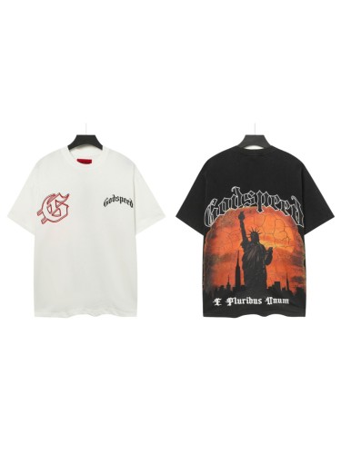 Mini Gothic Logo Print Back Large Crackle Sunset Liberty Statue City Silhouette E Pluribus Unum Latin Text T-Shirt 2 colors 29353526