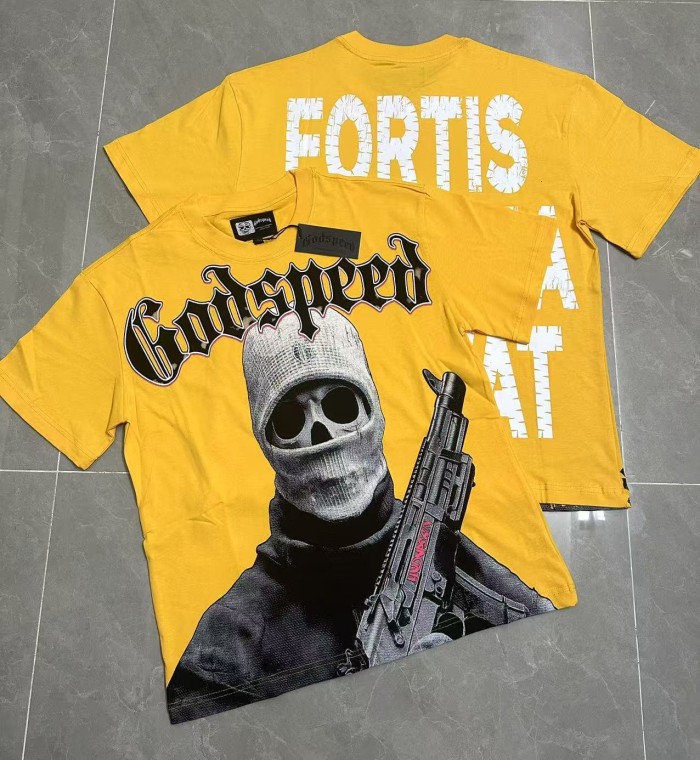 Front Black Red Outline Gothic Font Balaclava Skeleton Figure With Rifle Cracked Graphic T-Shirt 2 colors 29353183