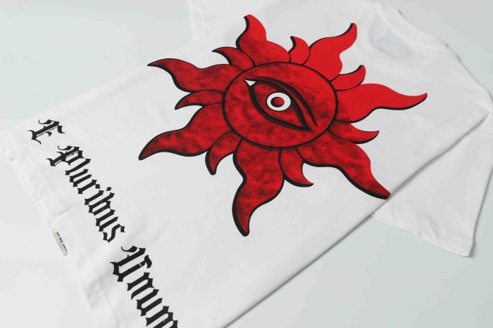 Red Outline Gothic Script Single Red Rose Growing On City Street Skyscraper Building Graphic T-Shirt 2 colors 29353544