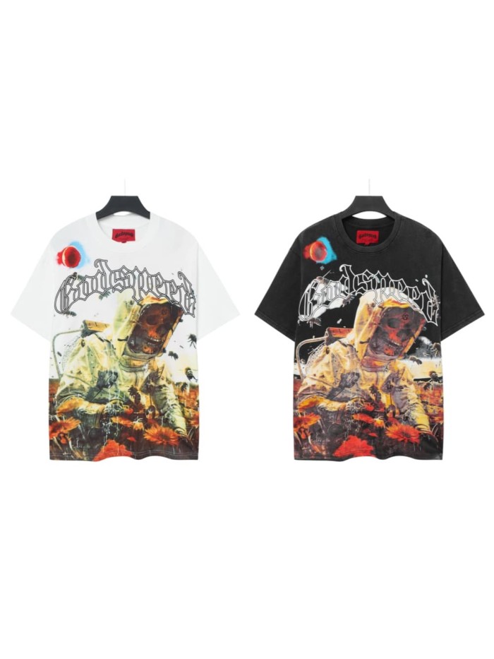 Pink Outline Gothic Script Single Red Rose Growing On City Street Skyscraper Building Graphic T-Shirt 2 colors 29353542
