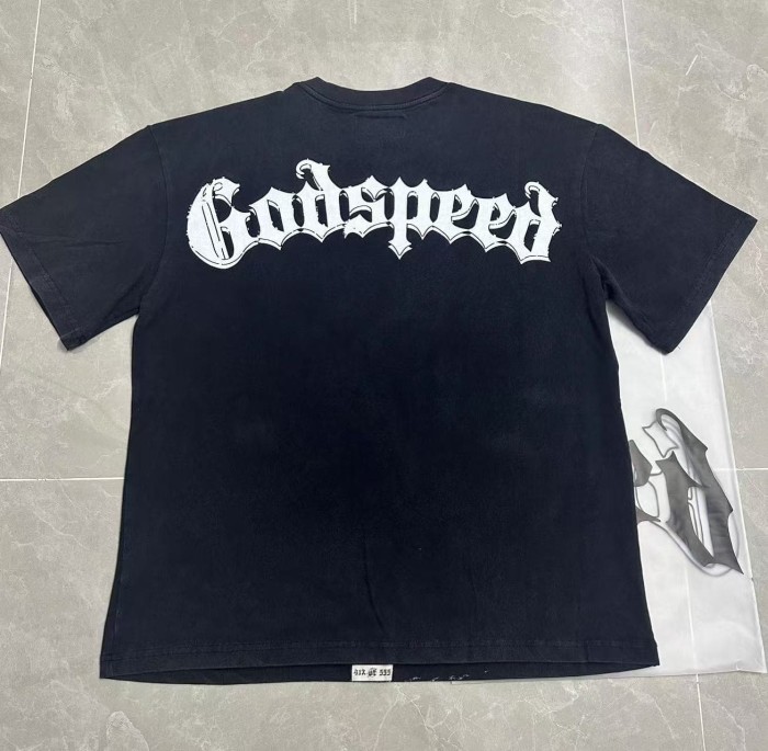 Streetwear Front White Outline Gothic Script Helmeted Skeleton Motorcycle Rider Cemetery Castle Fire Flame T-Shirt 29353200
