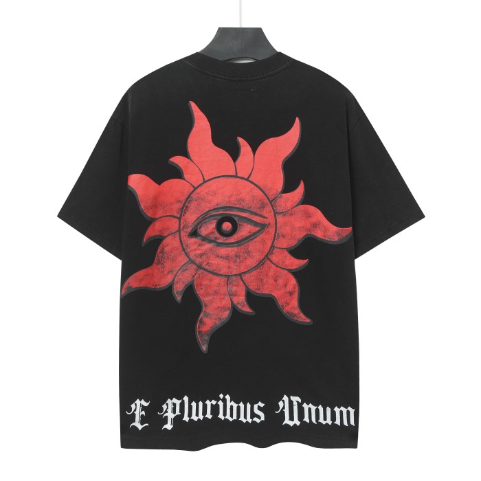 Red Outline Gothic Script Single Red Rose Growing On City Street Skyscraper Building Graphic T-Shirt 2 colors 29353544