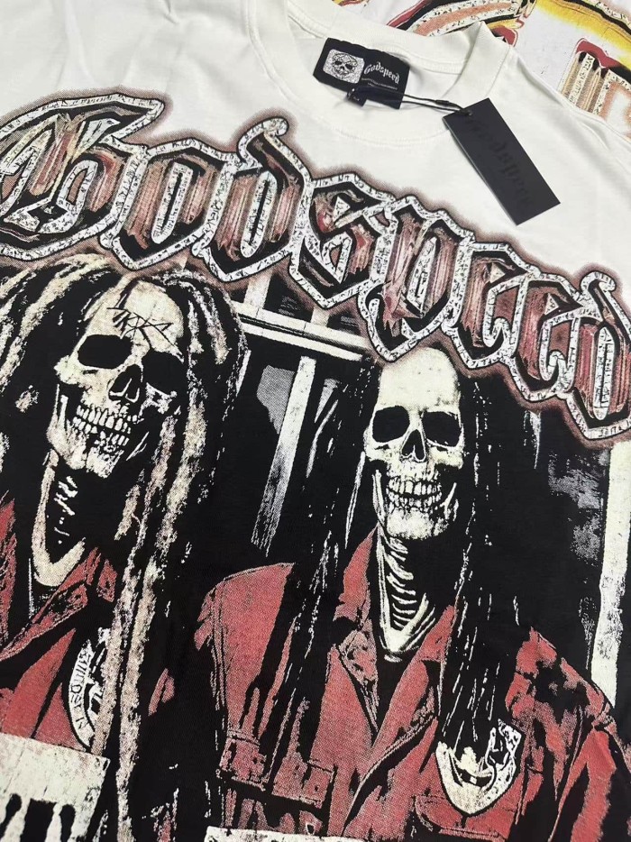 White Red Gradient Outline Gothic Script Two Dreadlock Skeletons In Prison Uniform Mugshot T-Shirt 2 colors 29353206