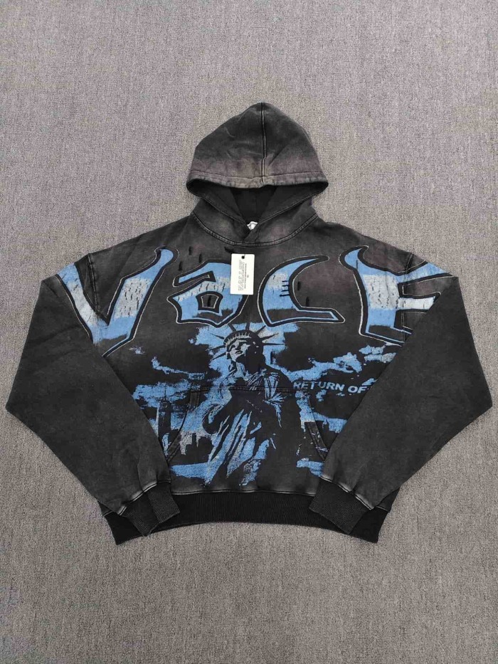 1:1 quality version Portrait Beast Rhinestone Print Washed Hoodie 18 colors 29354930