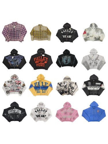 1:1 quality version American Vintage Rhinestone Embroidery Print Washed Zip Up Hoodie 30 colors 29354931
