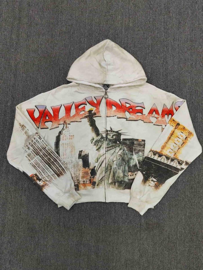 1:1 quality version American Vintage Rhinestone Embroidery Print Washed Zip Up Hoodie 30 colors 29354931