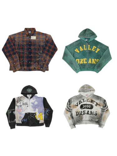 1:1 quality version Vintage Distressed French Terry Embroidery Rhinestone Print Zip Up Hoodie 4 colors 29354932