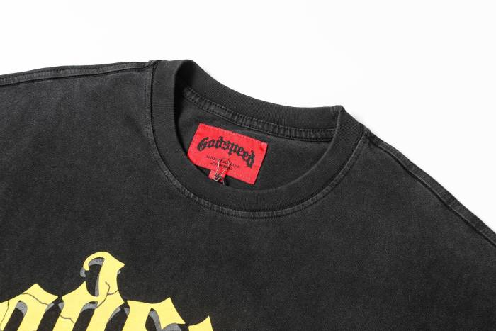 Y2K Hip Hop Streetwear Front Yellow 3D Gothic Script Side Profile Mechanical Female Robot Small Red Symbol Print T-Shirt 29354647