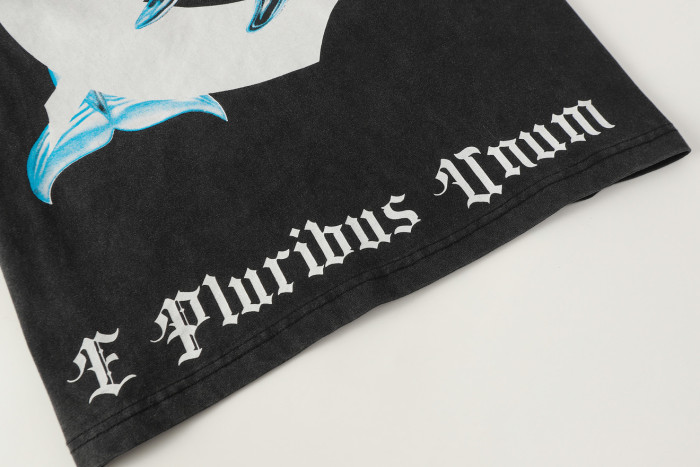 Y2K Ocean Hip Hop Streetwear Front Bold Block Letter I Red Heart Mechanical Cyan Dolphin Graphic T-Shirt 29354630