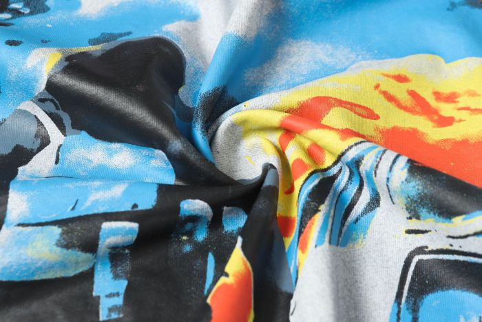 Retro Explosion Street Graphic Streetwear Front Tactical Gear Man Burned Sedan Fire Smoke Orange Outline Gothic Letter Print T-Shirt 2 colors 29354646