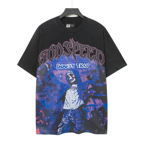 Trap Hip Hop Streetwear Front Pink Outline Gothic Script Hooded Skeleton Man Purple Grain Background Booby Trap Text Graphic T-Shirt 29354631