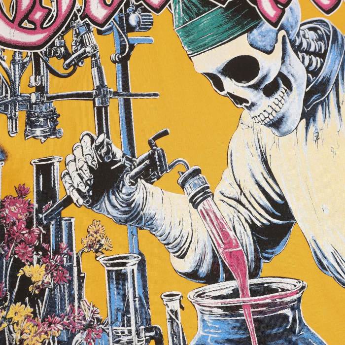 Mad Scientist Graphic Streetwear Front Lab Coat Skeleton Surgeon Human Brain Glass Beaker Floral Lab Gear Pink Outline Gothic Letter T-Shirt 2 colors 29354869