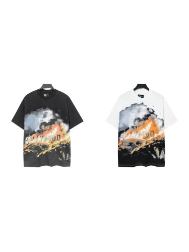 Retro California Street Graphic Streetwear Front Burning Hollywood Landmark Fire Smoke Cursive Letter Print T-Shirt 2 colors 29354638