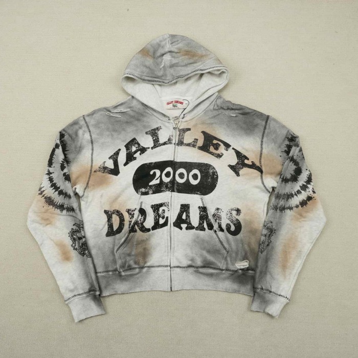 1:1 quality version Vintage Distressed French Terry Embroidery Rhinestone Print Zip Up Hoodie 4 colors 29354932