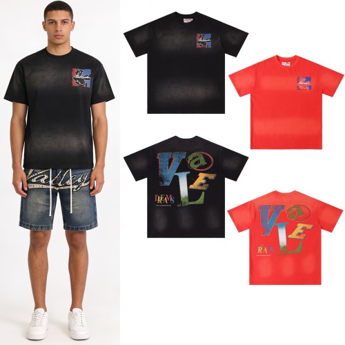 Contrast Color Large Letter Landscape Graffiti Print Washed Tee 2 colors 29354625