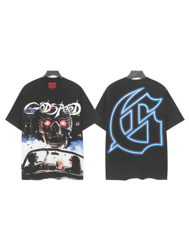 Retro Drive In Movie Graphic Streetwear Front Convertible Car Couple Popcorn Giant Red Eye Skull Gothic Letter Print T-Shirt 29354633