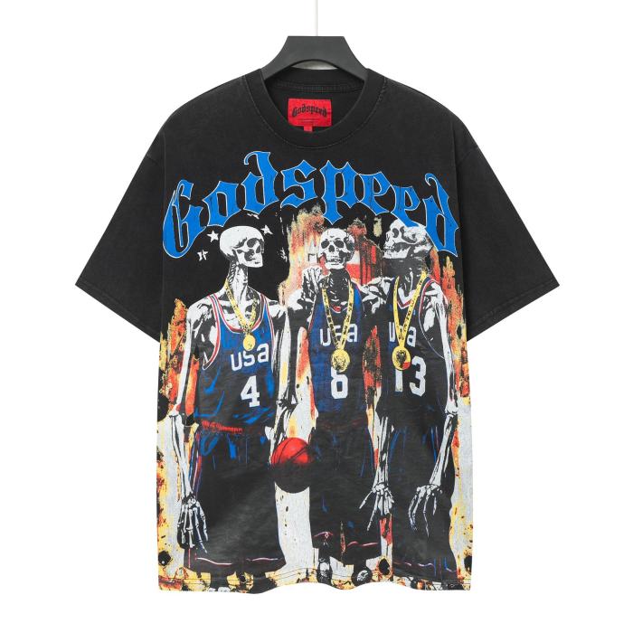 Olympic Basketball Graphic Streetwear Front Three USA Basketball Skeleton Players Gold Medal Chain Gothic Letter Print T-Shirt 2 colors 29354650